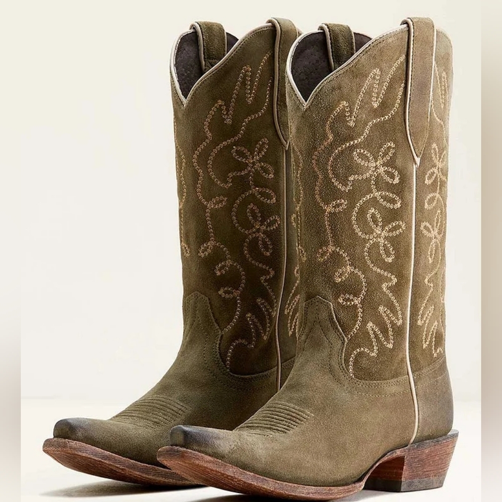 ARIAT Olive Suede Cowboy Boots Size 9.5 Jukebox X Toe - Picture 5 of 14